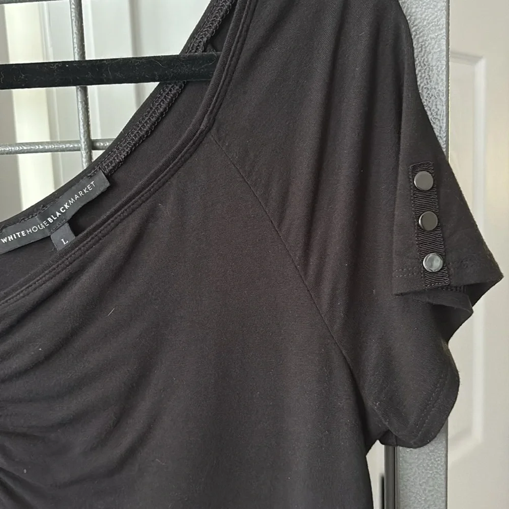 White House Black Market Black Ruched Blouse Size L - Picture 4 of 11